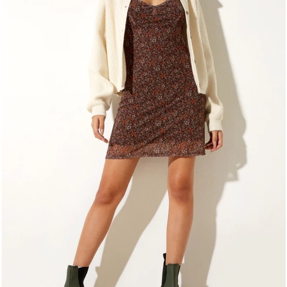 Motel Tintin Dress Brown Floral Garden Mini Slip XS - Picture 3 of 12